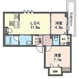 プロフィットルミエール 2LDKの間取図画像
