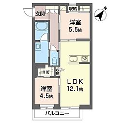 グランディール 2LDKの間取図画像