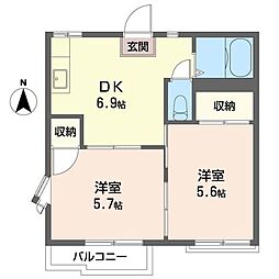 瀬ヶ崎サンハイツB 2DKの間取図画像