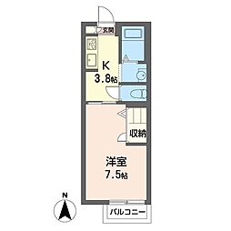 ベルテ調 1Kの間取図画像
