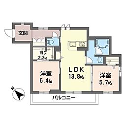 ルピナス・コート 2LDKの間取図画像