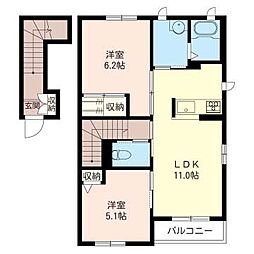フラットフィールド 2LDKの間取図画像