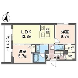 グランディール都筑 2LDKの間取図画像