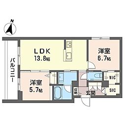 グランディール都筑 2LDKの間取図画像