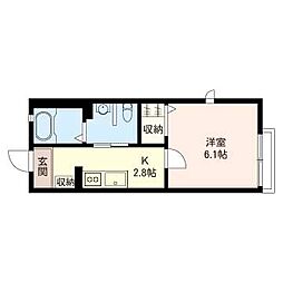 パディバード 1Kの間取図画像