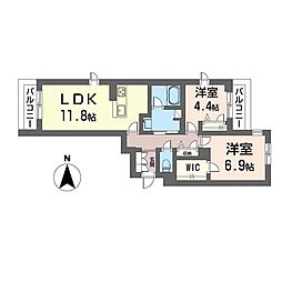 グランリュクス 2LDKの間取図画像