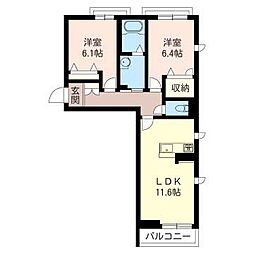 パラッツォレアーレ 2LDKの間取図画像