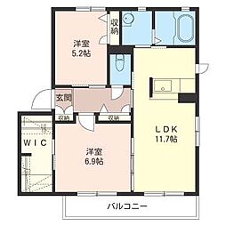 パークハイツC 2LDKの間取図画像