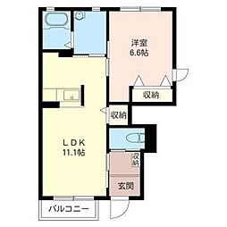 アンジェロB 1LDKの間取図画像