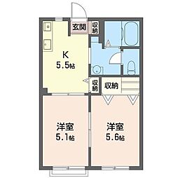 ラ・バンリューおゆみ野 2Kの間取図画像