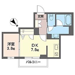 ルミエール南町 1DKの間取図画像