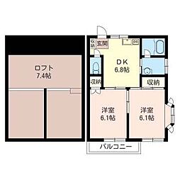ファミリーハイツA棟 2DKの間取図画像
