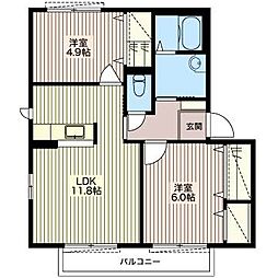 グランシード森田C 2LDKの間取図画像