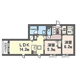 レイヨンドゥソレイユ 2LDKの間取図画像