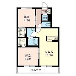 プレミール 2LDKの間取図画像