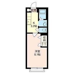 ブルーローズB 1Kの間取図画像