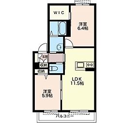 フォレスター　I 2階2LDKの間取り