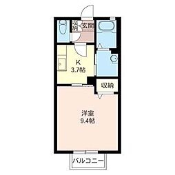 ジュゲムA 1Kの間取図画像