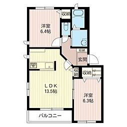 カーサティダーB 2LDKの間取図画像