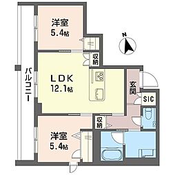 アンムート戸越公園 2LDKの間取図画像