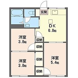 ハイネス・川寿 3DKの間取図画像