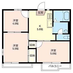ラプラス浅沼 3Kの間取図画像