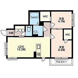 アプフェル 1階2LDKの間取り