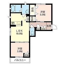 メゾンソレイユ 2LDKの間取図画像