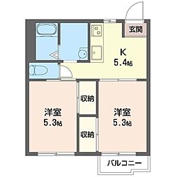 旭ハイツ2 2Kの間取図画像