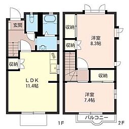 コスモフラッツA 2LDKの間取図画像