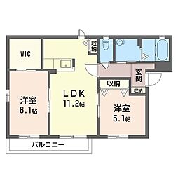 ヒル・リヴィエール 2LDKの間取図画像