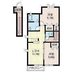 メルベーユ 2LDKの間取図画像