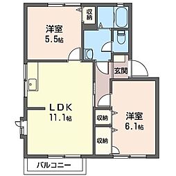 ラ・プラーサA 2LDKの間取図画像