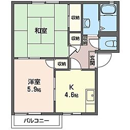 グリーンコート淵江B 2Kの間取図画像