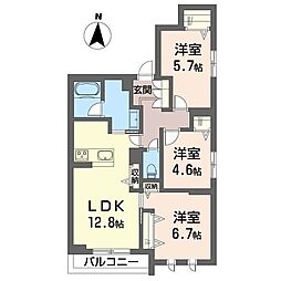 Kハイツ 3LDKの間取図画像