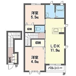 グレイス・メゾン市毛B 2LDKの間取図画像