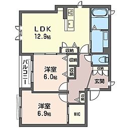 ピュアスタイル 1階2LDKの間取り