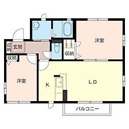 スカイアメット 2階2LDKの間取り