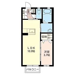 アムールＹ 2階1LDKの間取り