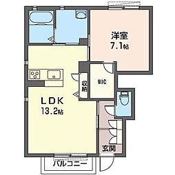 エレガンスヒルズC 1LDKの間取図画像