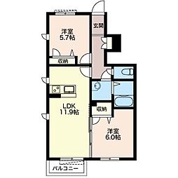 グランドソレーユ 2LDKの間取図画像