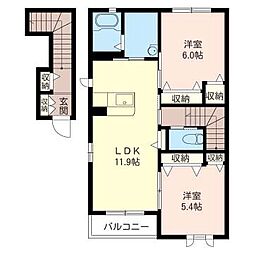 プランドールB 2LDKの間取図画像
