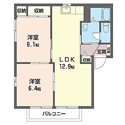 ヴィルヌーブ 2LDKの間取図画像