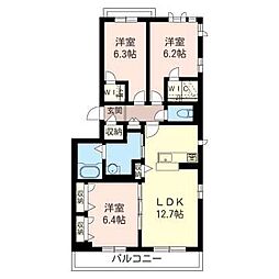 エテルノ　ブリッラーレ 2階3LDKの間取り