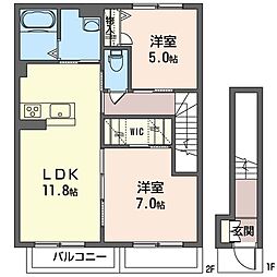 ミキハイツ3 2LDKの間取図画像