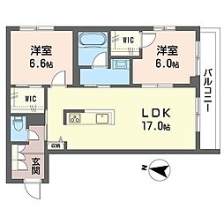カーサレジーナ 2階2LDKの間取り