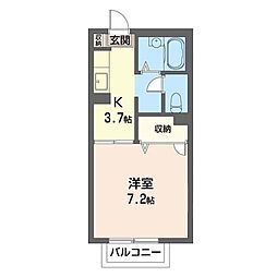 セル・フィッシュB 1Kの間取図画像