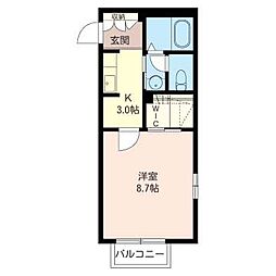 エーデル小松2A 1Kの間取図画像