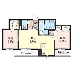 リッツガーデン学園の森 2LDKの間取図画像