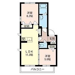 新守谷アベニュー1 2LDKの間取図画像